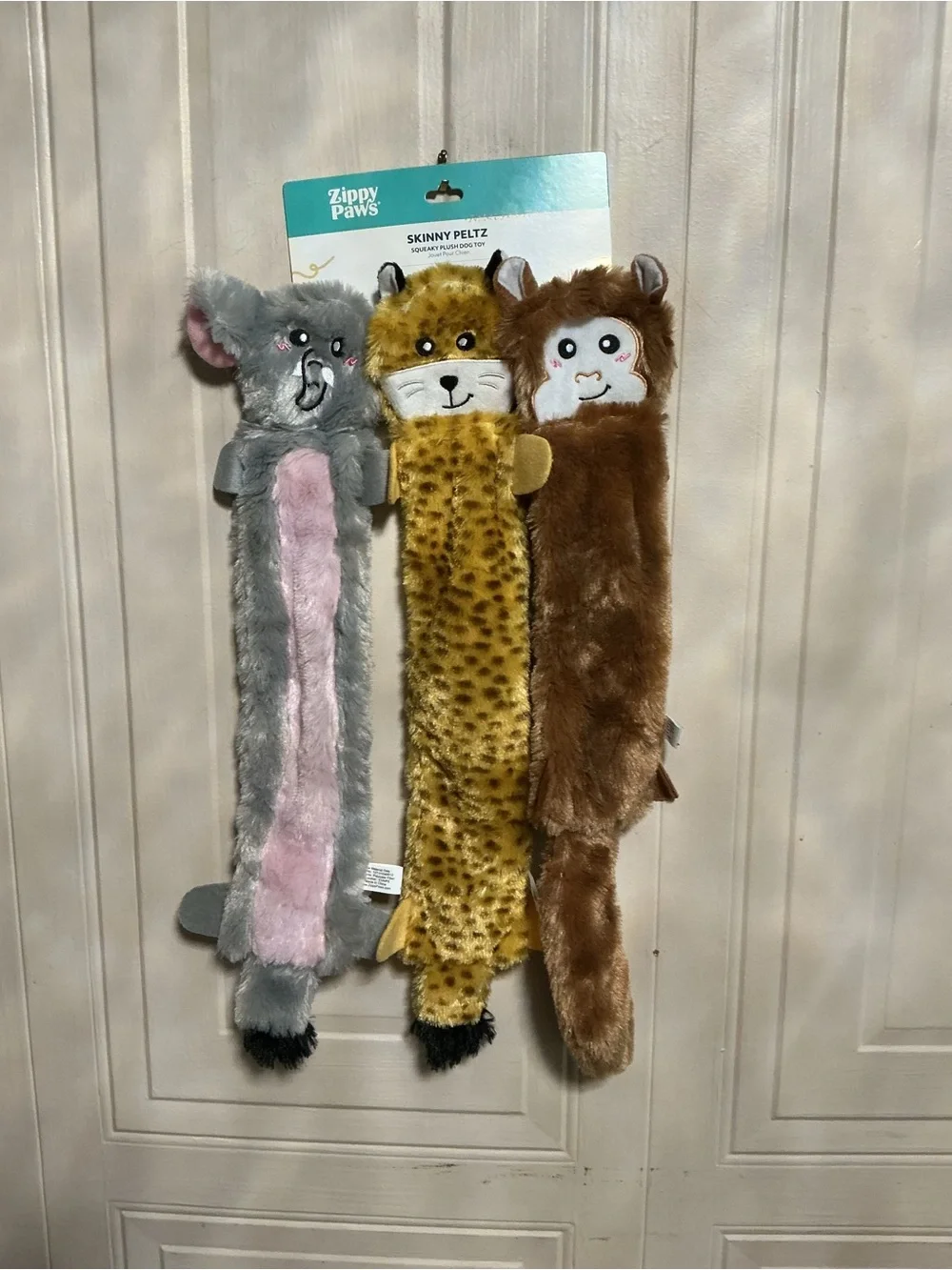 Zippy Paws Skinny Peltz Dog Toy Fox Elephant Monkey , 1 Each/LG, 3 Pack 18” Long